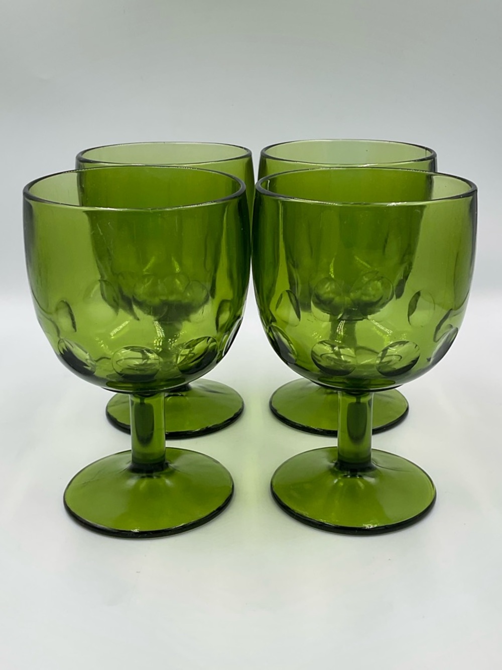 Vintage Bartlett Collins Green Thumbprint Glass Goblet Set of 4